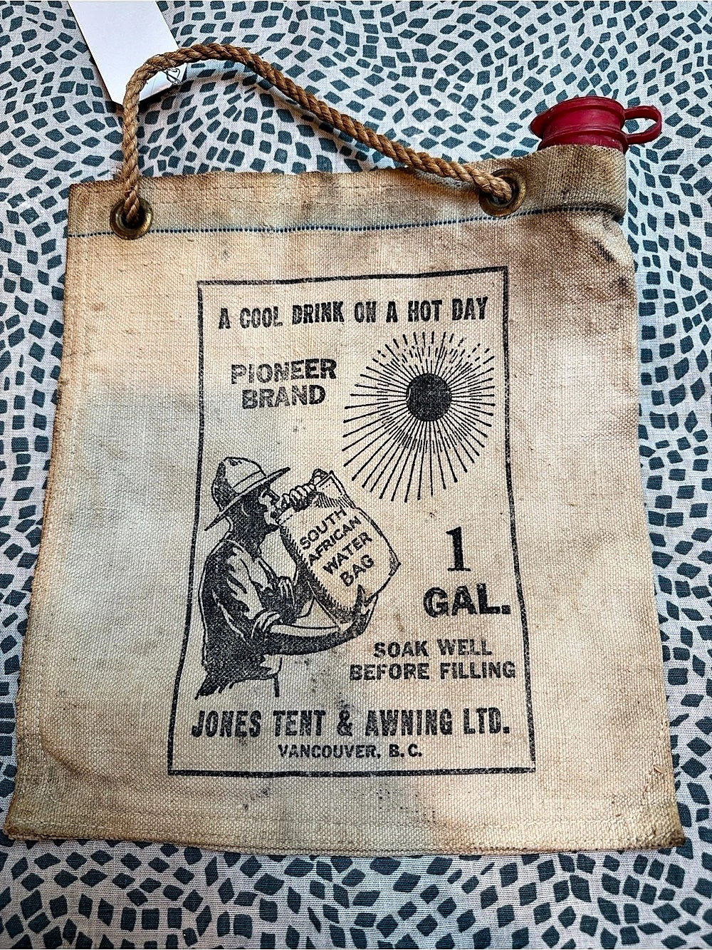 Vintage Pioneer Brand 1 Gal South African Water Bag Canvas Water Bag Vancouver B